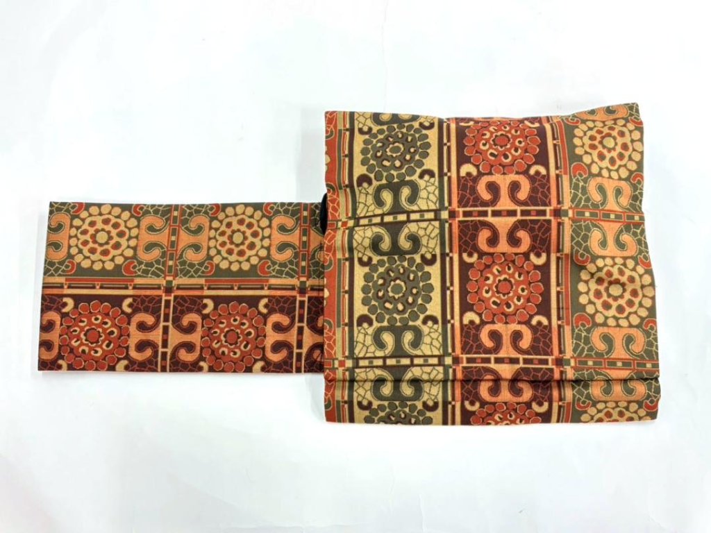 仕立屋甚五郎　作り帯　お太鼓帯　ブラウン系 花柄刺繍 付け帯 簡単な造り帯｜仕立屋甚五郎