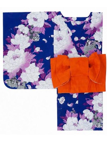 帯が選べる! (衿なし) 浴衣〈華牡丹/紺色〉　※浴衣単品 ¥13,200の画像