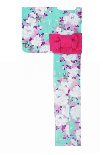 帯が選べる! (衿なし) 浴衣〈華牡丹/薄緑〉　※浴衣単品 ¥13,200の画像