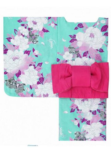 帯が選べる! (衿なし) 浴衣〈華牡丹/薄緑〉　※浴衣単品 ¥13,200の画像