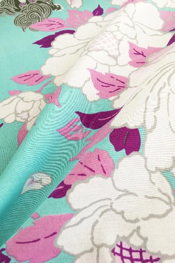 帯が選べる! (衿なし) 浴衣〈華牡丹/薄緑〉　※浴衣単品 ¥13,200の画像