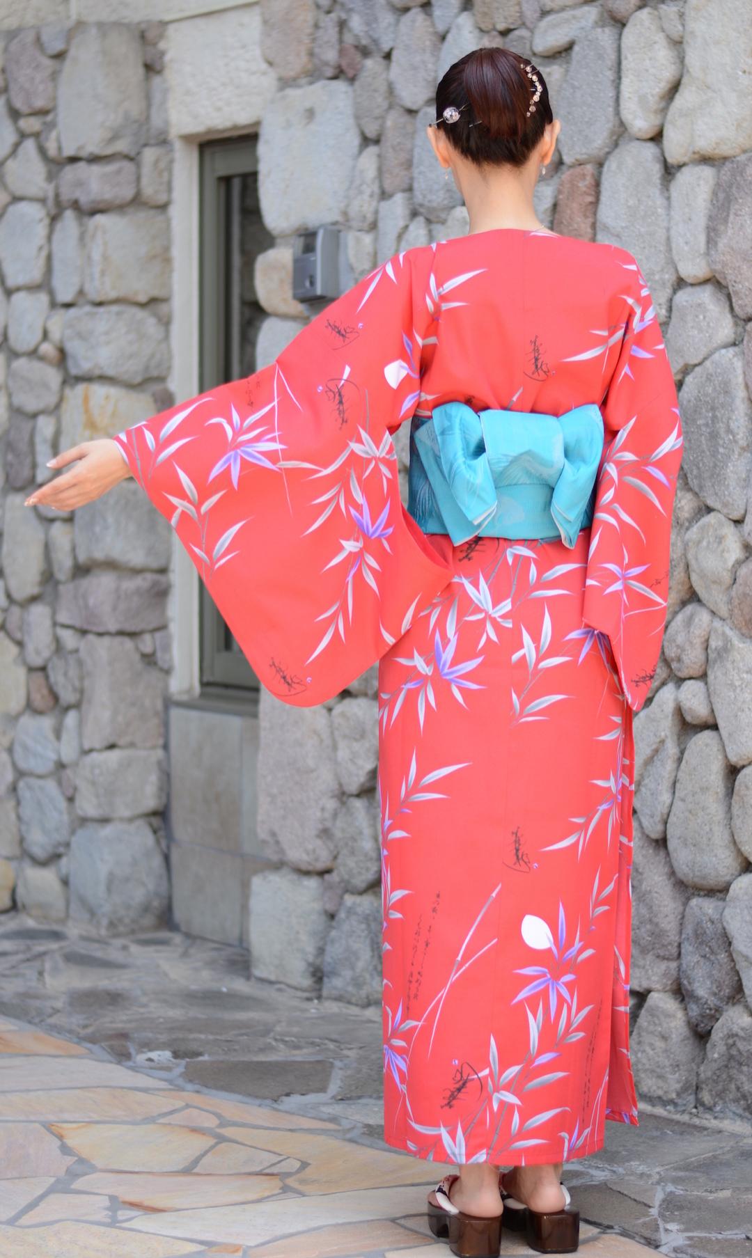帯が選べる! (衿なし) 浴衣〈竹宵歌/赤〉　※浴衣単品 ¥13,200の画像
