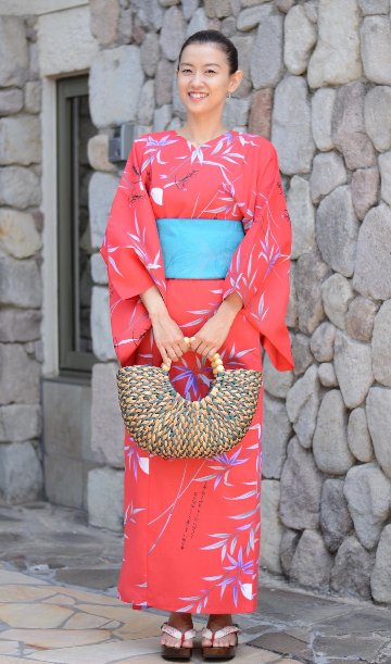 帯が選べる! (衿なし) 浴衣〈竹宵歌/赤〉　※浴衣単品 ¥13,200の画像