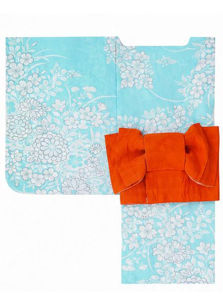 帯が選べる! (衿なし) 浴衣〈夢小菊/水色〉　※浴衣単品 ¥13,200の画像