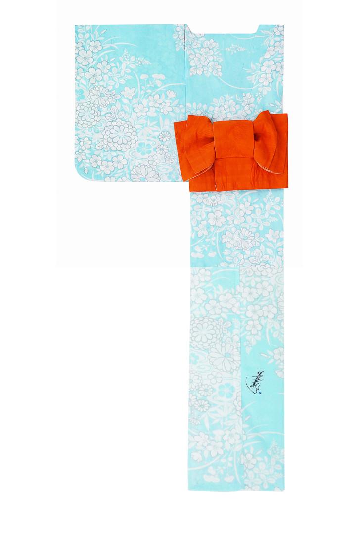 帯が選べる! (衿なし) 浴衣〈夢小菊/水色〉　※浴衣単品 ¥13,200の画像