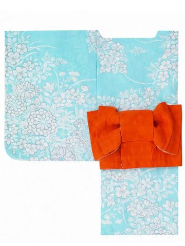 帯が選べる! (衿なし) 浴衣〈夢小菊/水色〉　※浴衣単品 ¥13,200の画像