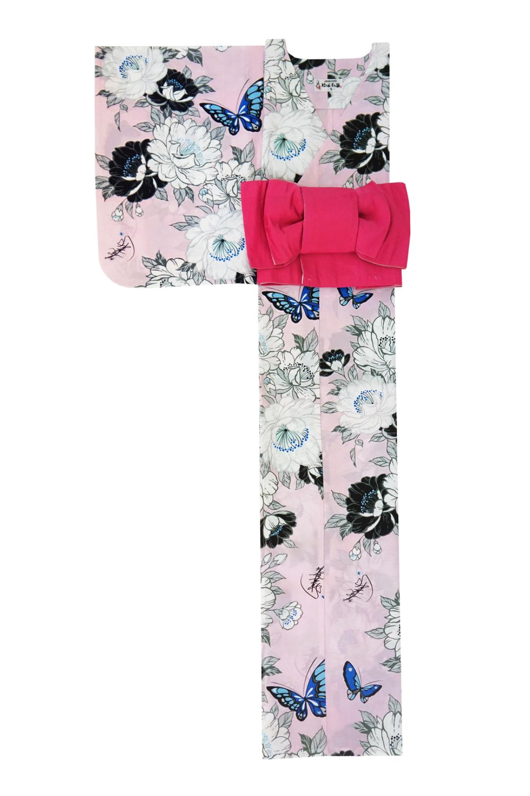 帯が選べる! (衿なし) 浴衣〈華蝶/ピンク〉　※浴衣単品 ¥13,200の画像