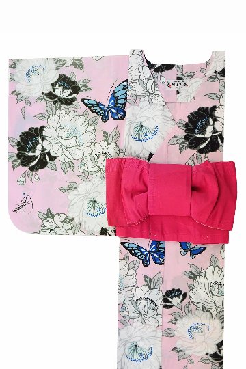帯が選べる! (衿なし) 浴衣〈華蝶/ピンク〉　※浴衣単品 ¥13,200の画像