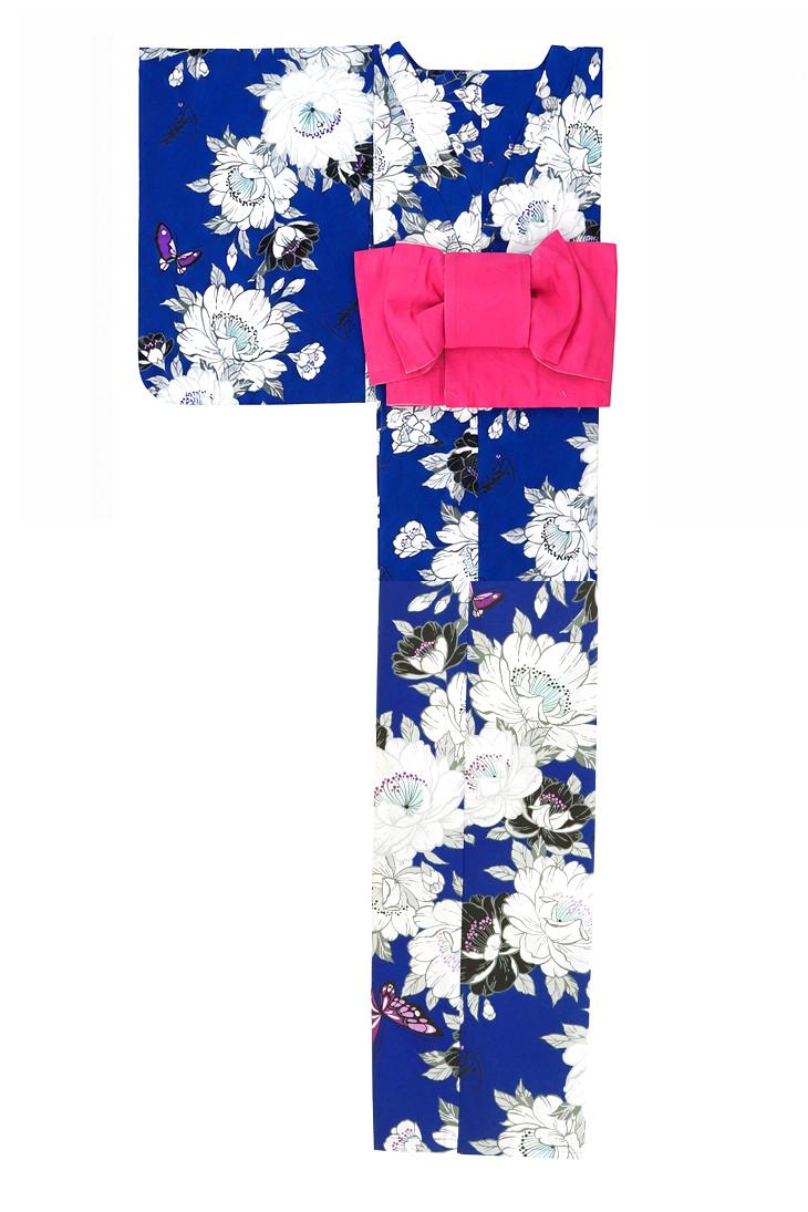 帯が選べる! (衿なし) 浴衣〈華蝶/紺〉　※浴衣単品 ¥13,200の画像