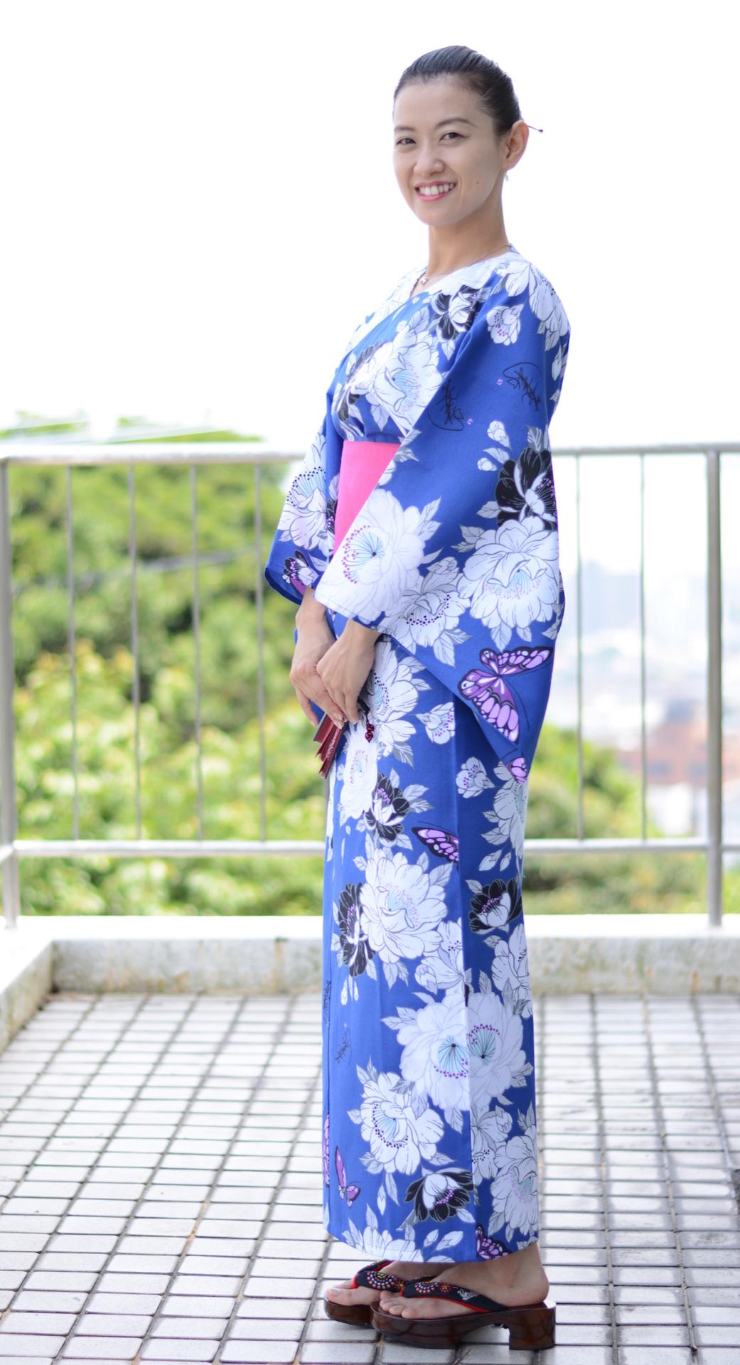 帯が選べる! (衿なし) 浴衣〈華蝶/紺〉　※浴衣単品 ¥13,200の画像