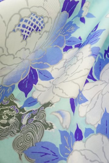 帯が選べる! (衿なし) 浴衣〈華牡丹/水色〉　※浴衣単品 ¥13,200の画像