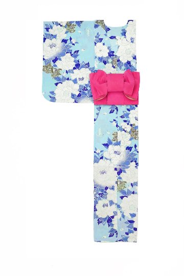 帯が選べる! (衿なし) 浴衣〈華牡丹/水色〉　※浴衣単品 ¥13,200の画像