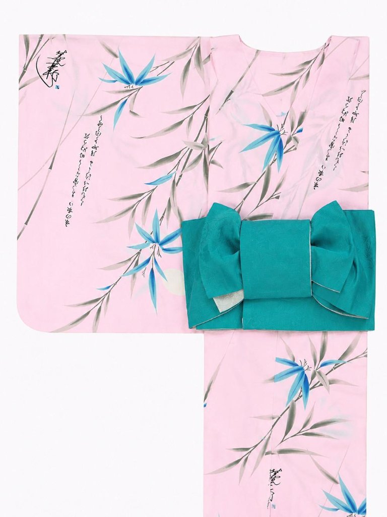 帯が選べる! (衿なし) 浴衣〈竹宵歌/ピンク〉　※浴衣単品 ¥13,200の画像