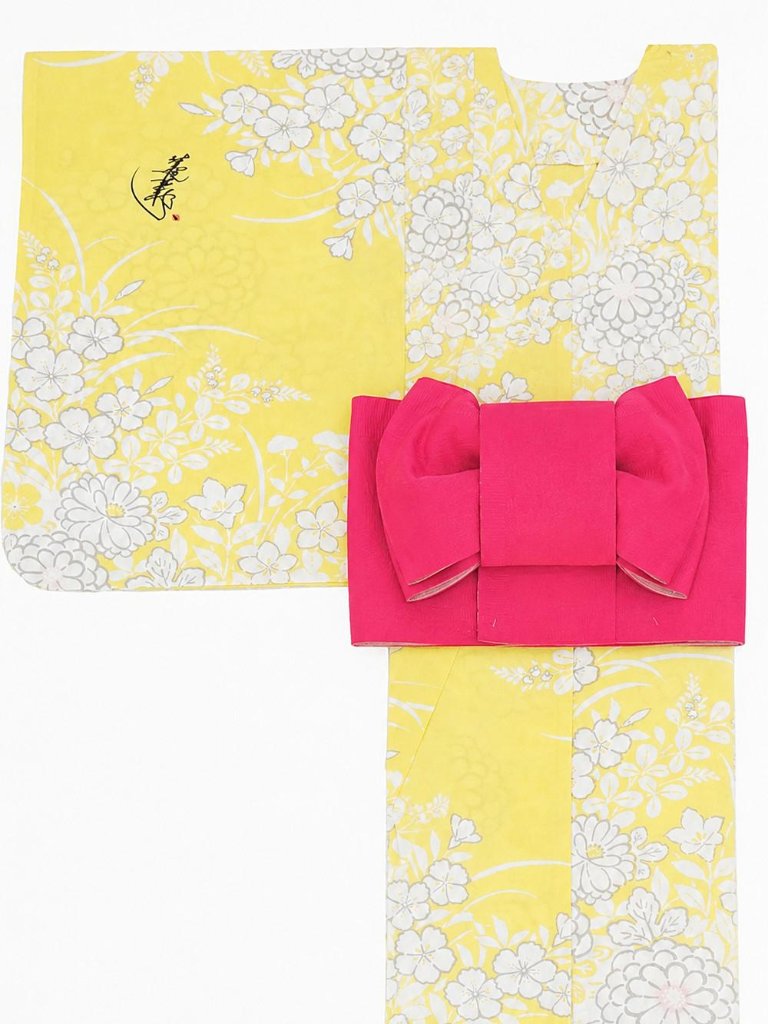 帯が選べる! (衿なし) 浴衣〈夢小菊/黄色〉　※浴衣単品 ¥13,200の画像
