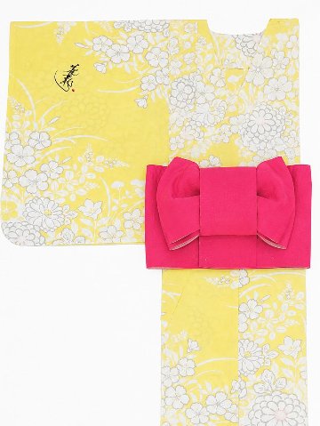帯が選べる! (衿なし) 浴衣〈夢小菊/黄色〉　※浴衣単品 ¥13,200の画像