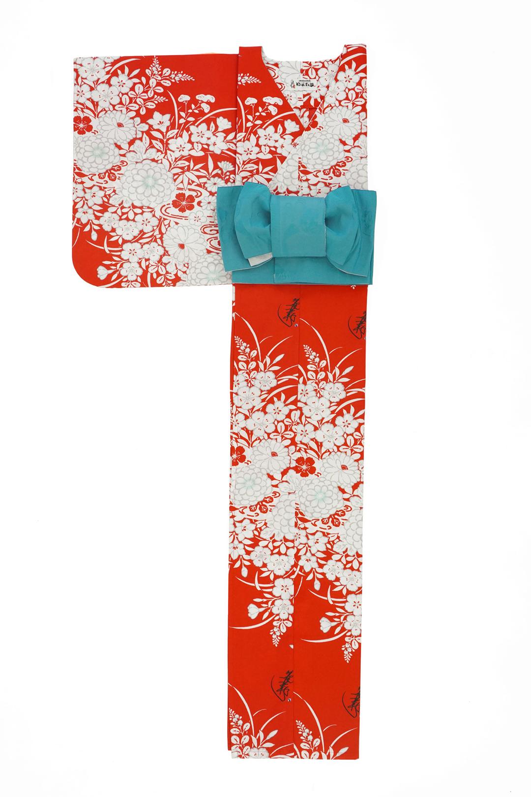 帯が選べる! (衿なし) 浴衣〈夢小菊/赤〉　※浴衣単品 ¥13,200の画像