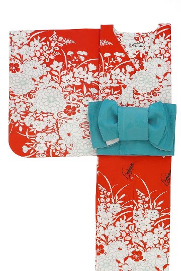 帯が選べる! (衿なし) 浴衣〈夢小菊/赤〉　※浴衣単品 ¥13,200の画像