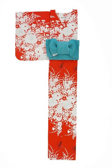 帯が選べる! (衿なし) 浴衣〈夢小菊/赤〉　※浴衣単品 ¥13,200の画像