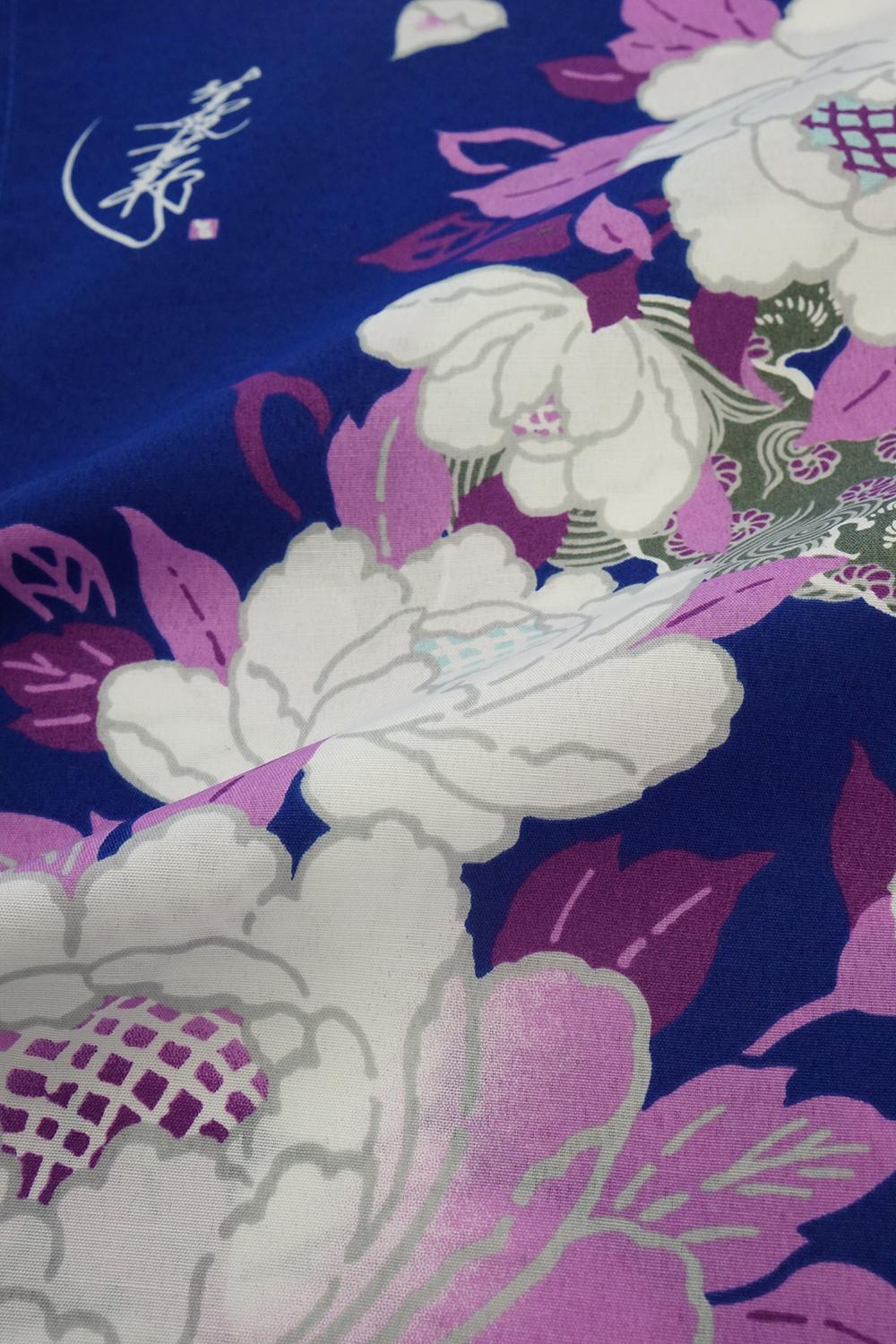 帯が選べる! (衿あり) 浴衣〈華牡丹/紺〉　※浴衣単品 ¥13,200の画像
