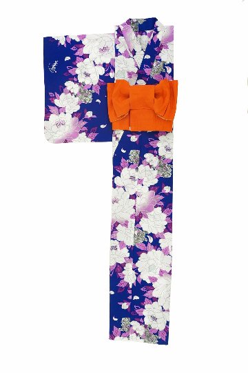 帯が選べる! (衿あり) 浴衣〈華牡丹/紺〉　※浴衣単品 ¥13,200の画像
