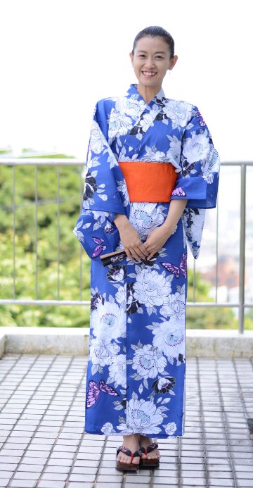 帯が選べる! (衿あり) 浴衣〈華蝶/紺〉　※浴衣単品 ¥13,200の画像