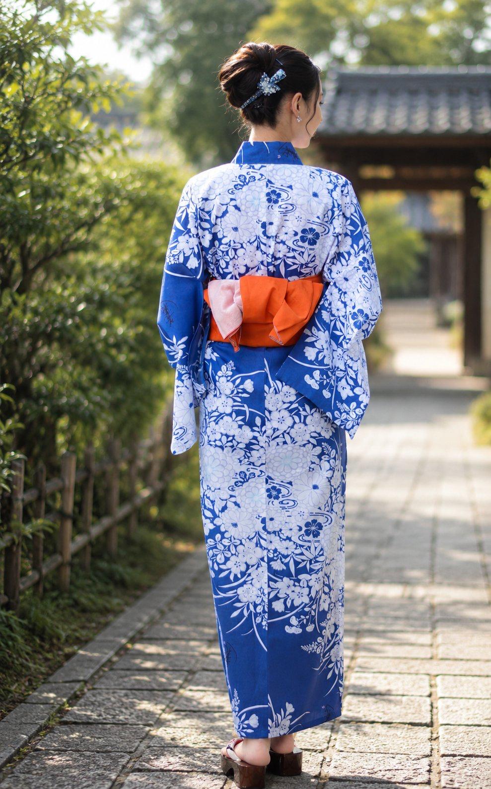 帯が選べる! (衿あり) 浴衣〈夢小菊/紺〉　※浴衣単品 ¥13,200の画像