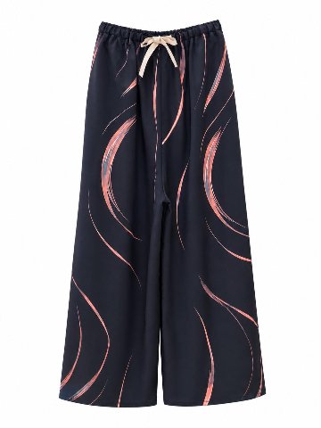 和柄ワイドパンツ　[水月 黒]　日本製の画像