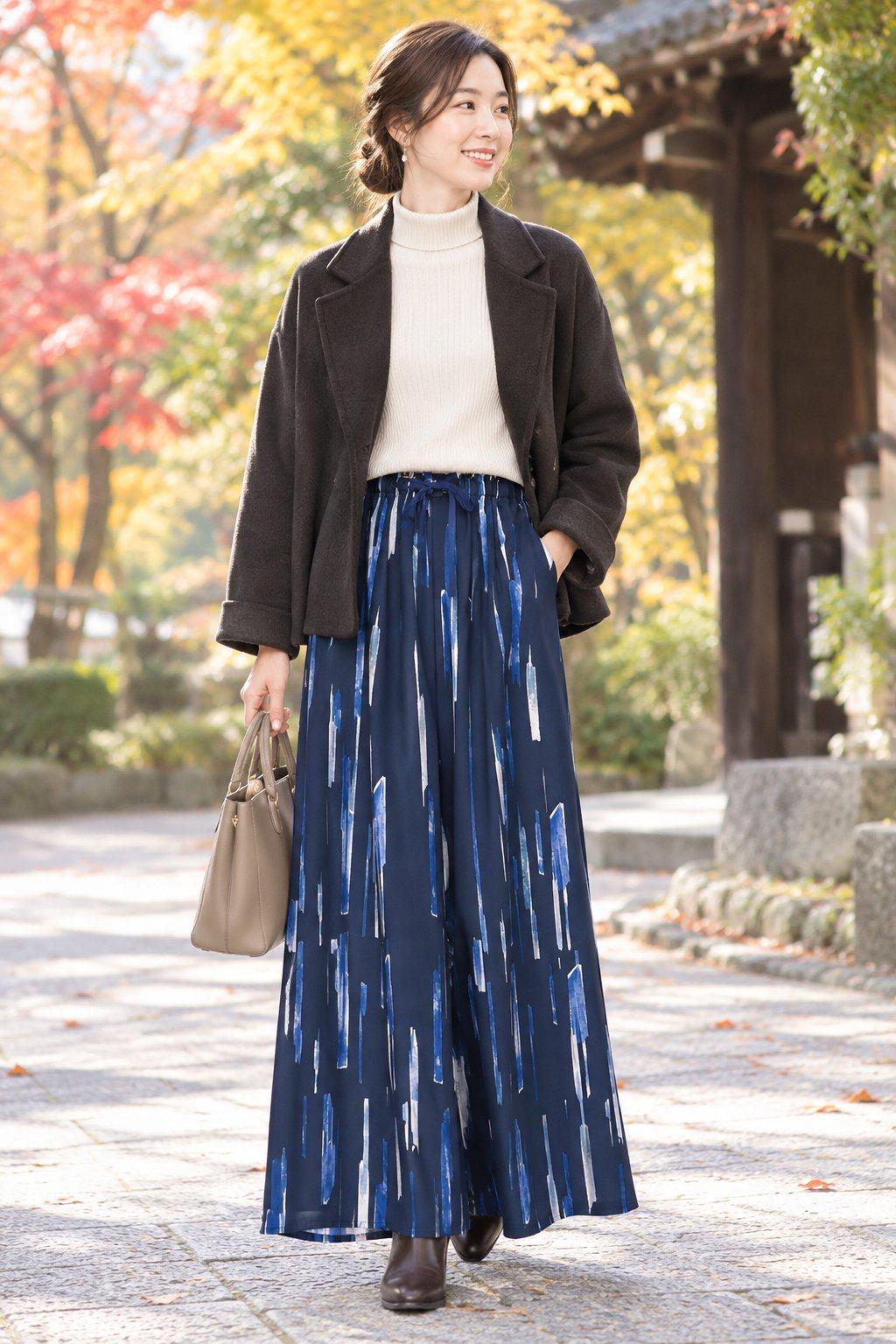 和柄ワイドパンツ　[時雨 紺]　日本製の画像