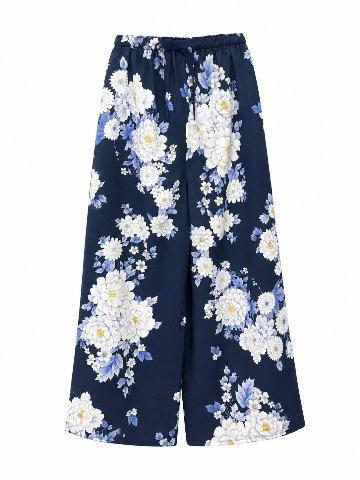 和柄ワイドパンツ　[大輪の花 紺]　日本製の画像