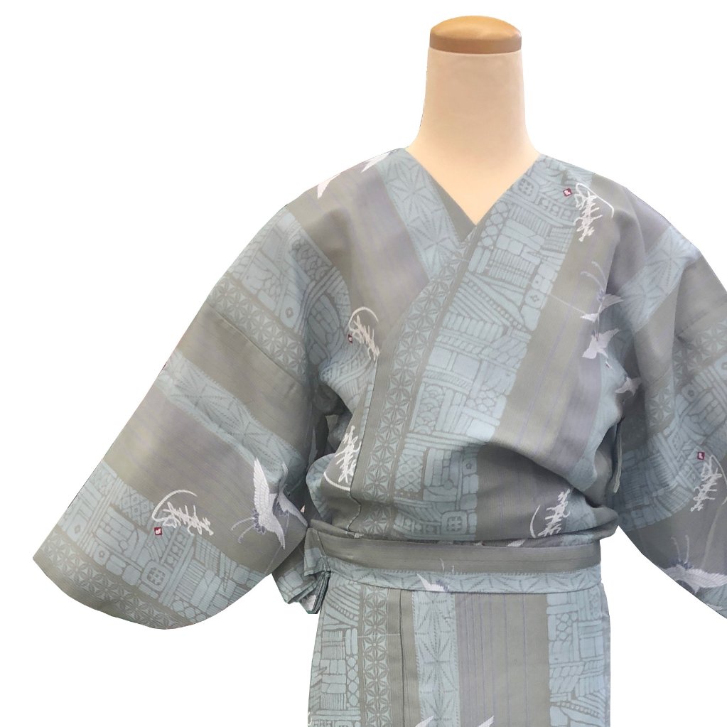 二部式着物 紗 飛翔鶴 グレーの画像
