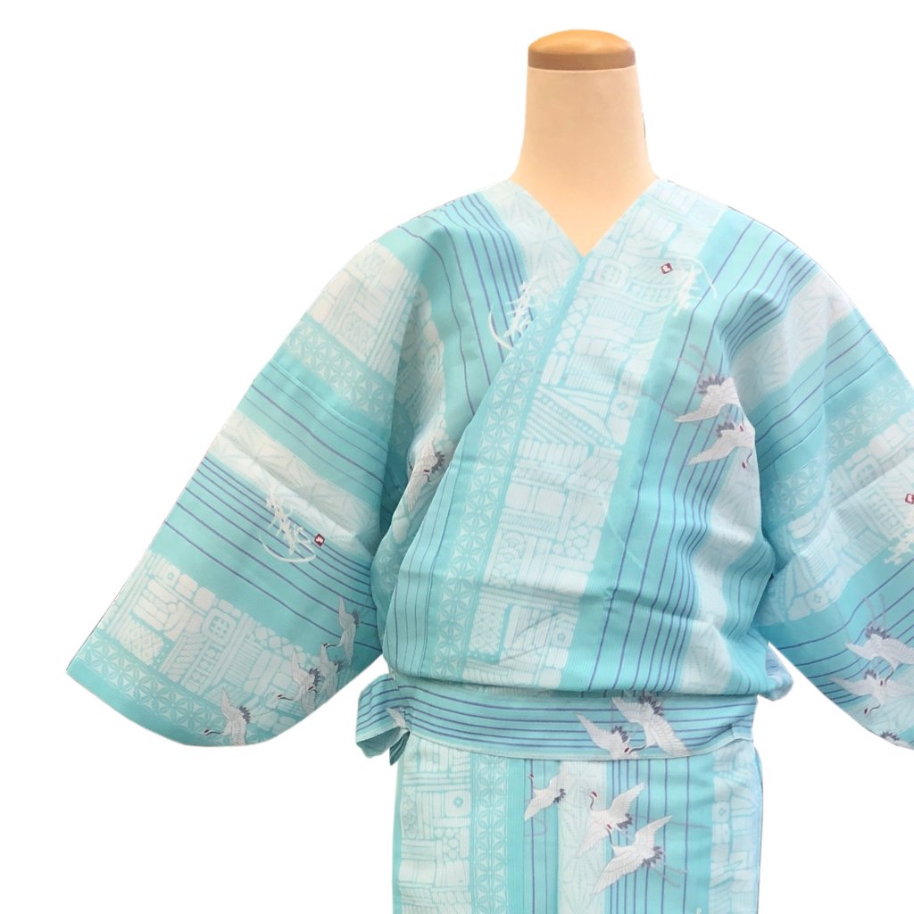 二部式着物 紗 飛翔鶴 薄青の画像