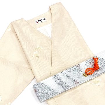 【夏物】衿なし高級着物（小袖）絽小紋 ３点セット Mサイズ [N018]画像