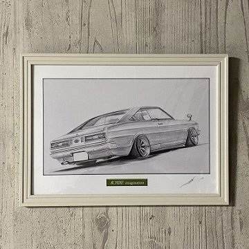 カリーナ ハードトップ 1600GT　TA17 【鉛筆画】イラスト A4サイズ 額入りの画像