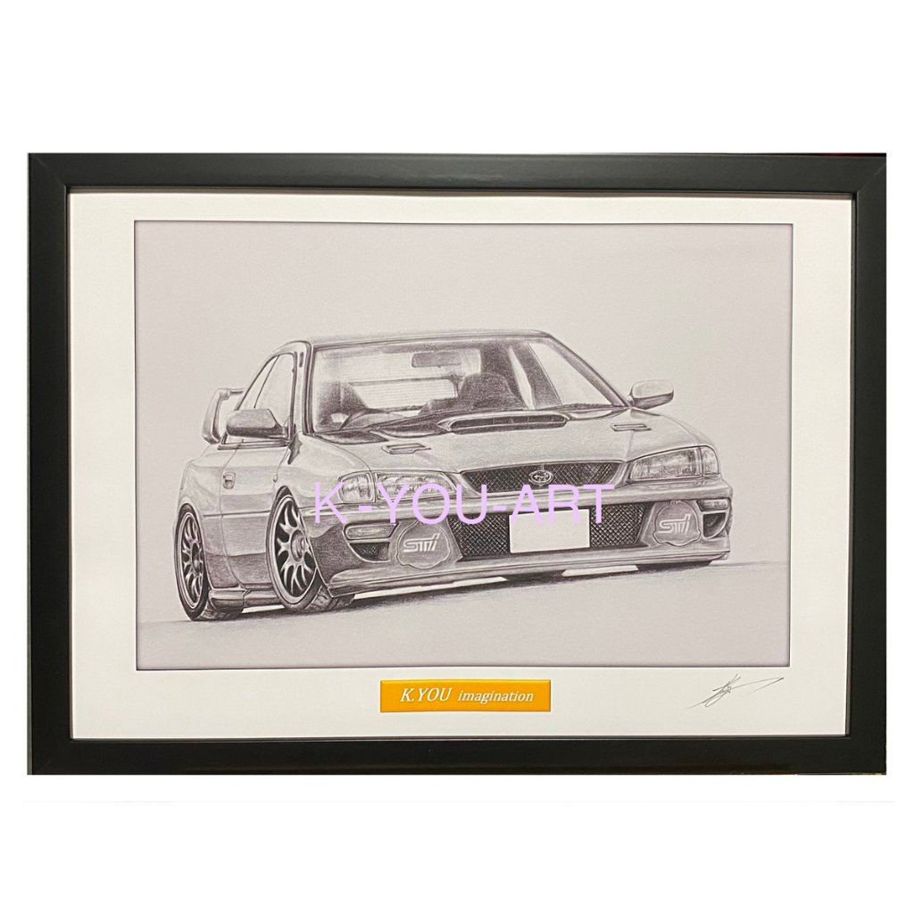 スバル インプレッサ　22B ST i  【鉛筆画】イラスト A4サイズ 額入りの画像