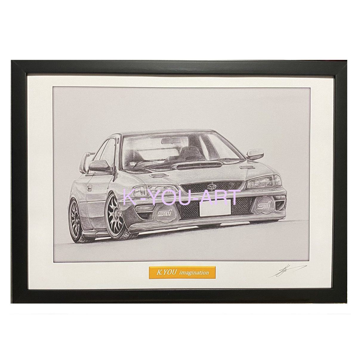 スバル インプレッサ　22B ST i  【鉛筆画】イラスト A4サイズ 額入りの画像