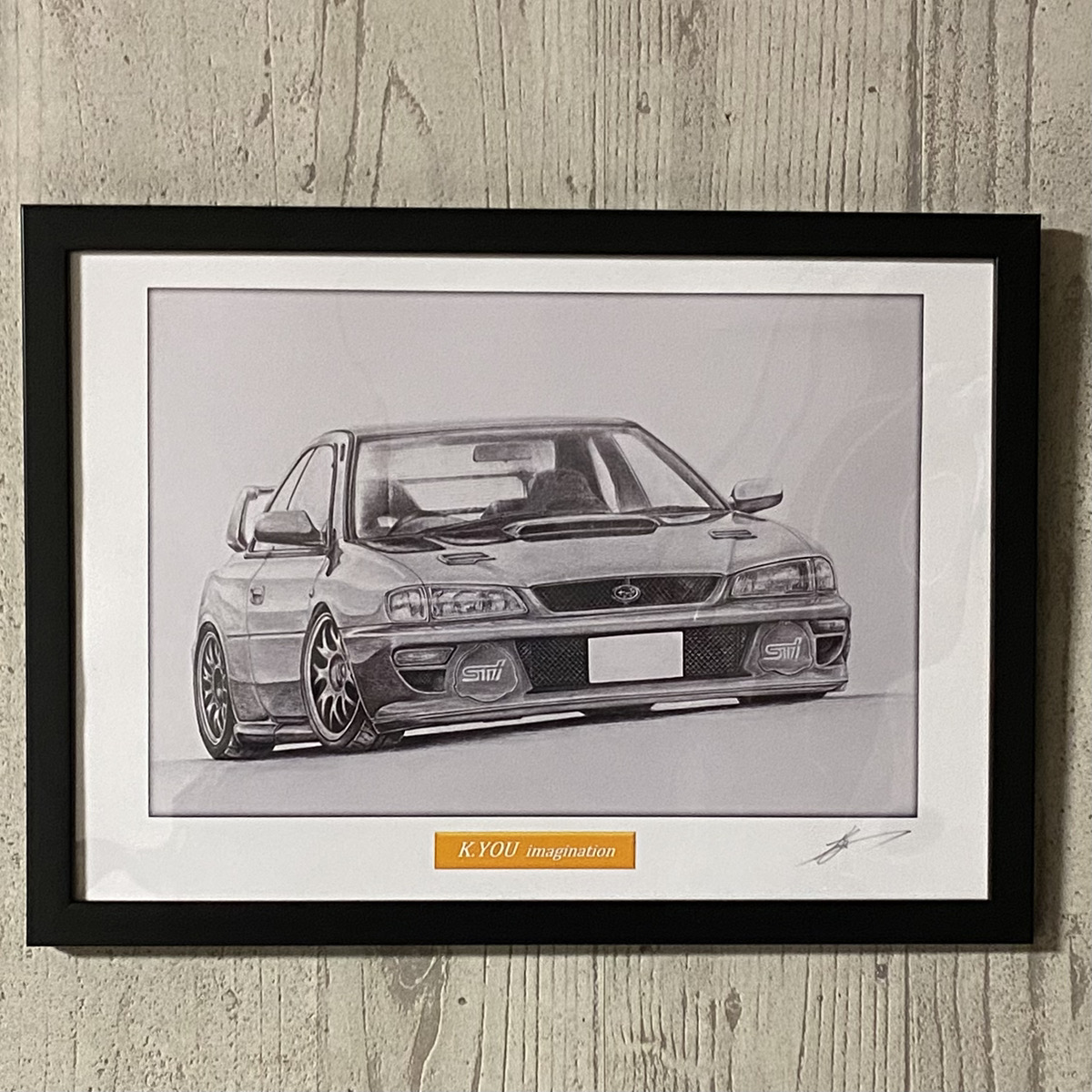 スバル インプレッサ　22B ST i  【鉛筆画】イラスト A4サイズ 額入りの画像