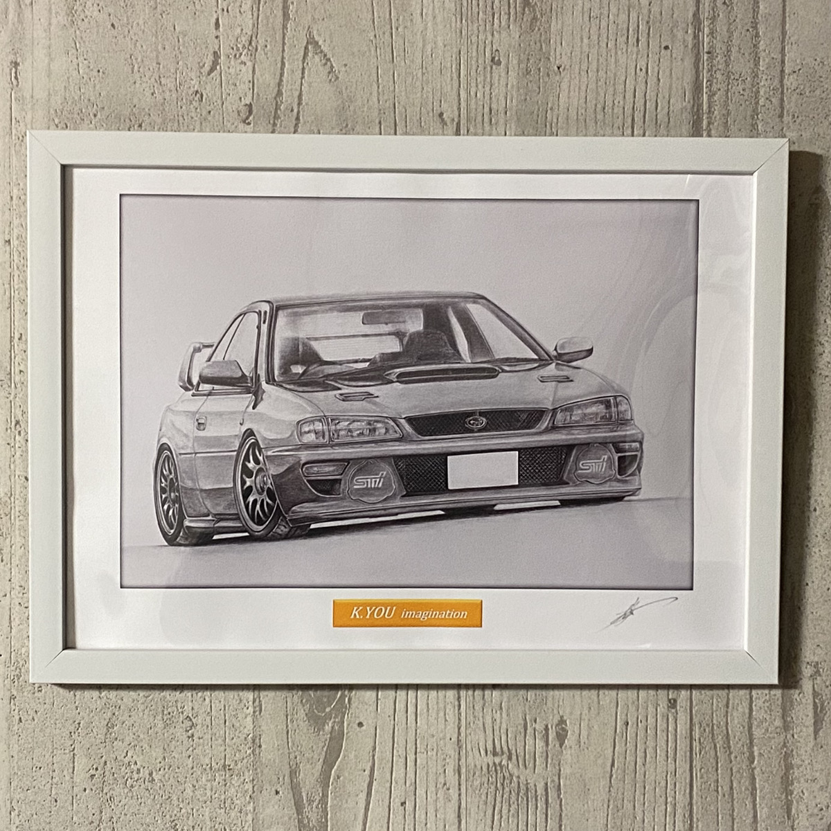 スバル インプレッサ　22B ST i  【鉛筆画】イラスト A4サイズ 額入りの画像