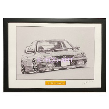 スバル インプレッサ　22B ST i  【鉛筆画】イラスト A4サイズ 額入りの画像