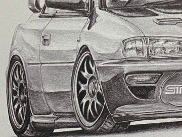 スバル インプレッサ　22B ST i  【鉛筆画】イラスト A4サイズ 額入りの画像
