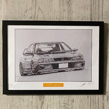スバル インプレッサ　22B ST i  【鉛筆画】イラスト A4サイズ 額入りの画像