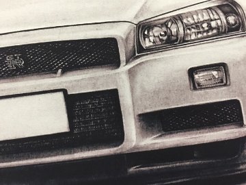 スカイライン R34 GT-R  【鉛筆画】イラスト A4サイズ 額入り画像