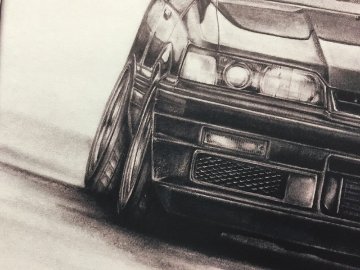 スカイライン R31 GTS-R　 【鉛筆画】イラスト A4サイズ 額入りの画像