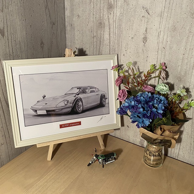 フェアレディ 240ZG フロント 【鉛筆画】イラスト A4サイズ 額入り画像