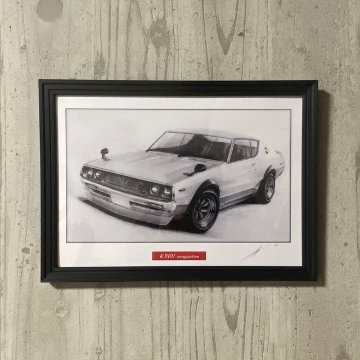 ケンメリ 2ドア GT-R 【鉛筆画】イラスト A4サイズ 額入りの画像