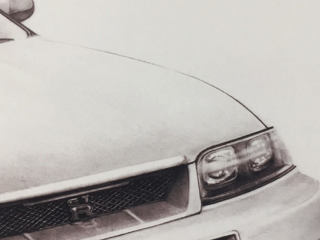 スカイライン R33 GT-R 【鉛筆画】イラスト A4サイズ 額入り画像