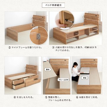 配達日指定可能 チェストベッド ダブル ベッド 日本製 5杯引出 ＢＯＸ 収納ベッド 国産ベッド 大容量収納 薄型カウンター フレーム コンセント スライドレール 北欧調　ルーヴェンの画像
