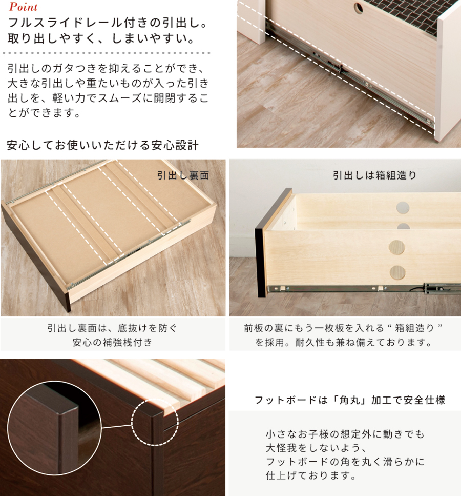 大型収納 ベッド ダブル 桐 すのこ コンセント 照明  日本製 大型引出 大容量 本体フレームのみ ブラウン ホワイト オーク　OHS ルナ#22 2022年リニューアルモデルの画像