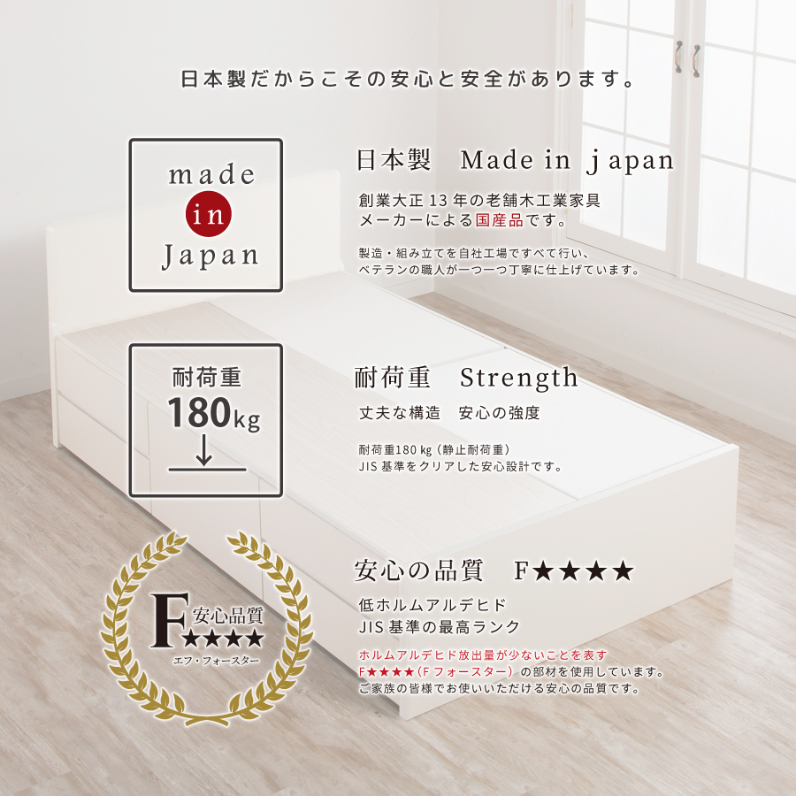 配達日指定可能 チェストベッド ダブルベッド 日本製 5杯引出 ＢＯＸ 収納ベッド 国産ベッド 大容量収納 薄型カウンター フレーム パネル スライドレール パークスの画像