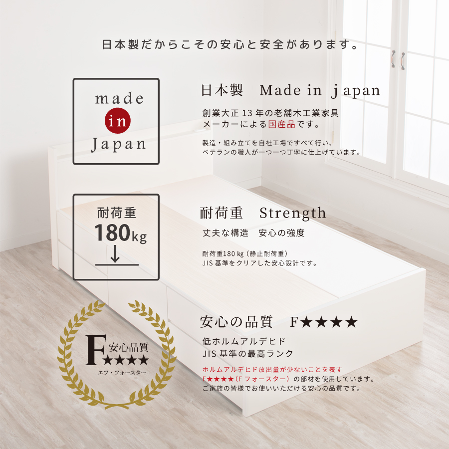 配達日指定可能 チェストベッド ダブルベッド 日本製 5杯引出 ＢＯＸ 収納ベッド 国産ベッド 大容量収納 薄型カウンター フレーム コンセント スライドレール スパーブの画像