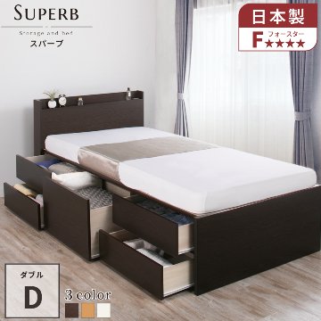 配達日指定可能 チェストベッド ダブルベッド 日本製 5杯引出 ＢＯＸ 収納ベッド 国産ベッド 大容量収納 薄型カウンター フレーム コンセント スライドレール スパーブの画像